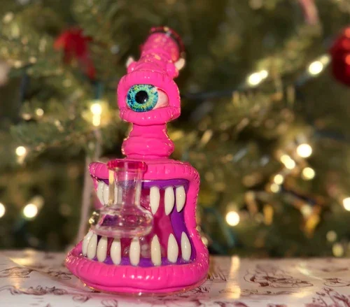 BC9669EB-ADF1-48C2-9ADA-D12E659648F7 Pink Cyclops Monster Glass Water Pipe